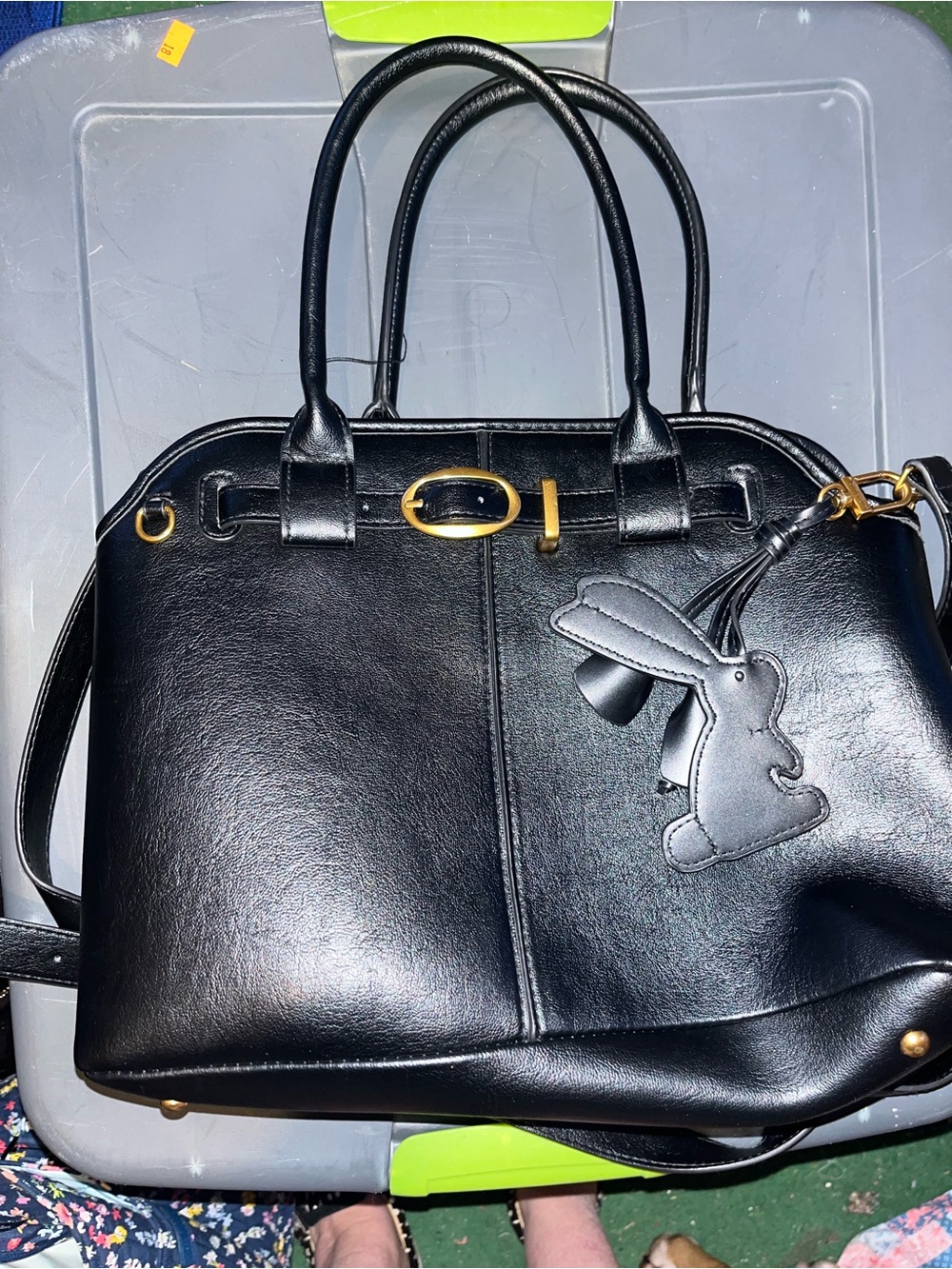 Steve Madden Black  Satchel Handbag with Bunny Charm